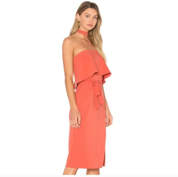 LOVER'S & FRIENDS Max Midi strapless Dress in Blood Orange. Size xs - Picture 4 of 13